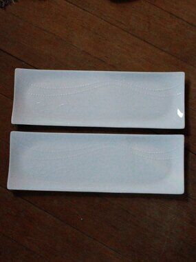 Pair of Crate&Barrel Raised Textured Design Porcelain Sushi Plates